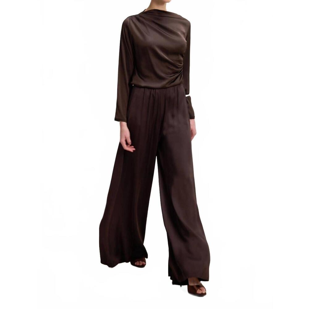 NEW JAKI helena elastic waist satin trousers pants in brown